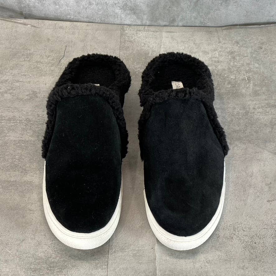 CASLON Women's Black Solid Leather Nage Cozy Faux-Fur Slip-On Mule Shoes SZ 9.5