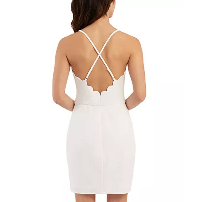 BCX Juniors' Ivory Scalloped Spaghetti Strap Low-Back Bodycon Mini Dress SZ L