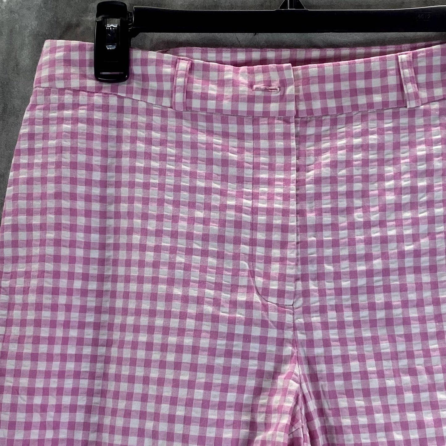 GUESS Women's Pink & White Vichy Gingham High-Rise Cropped Pants SZ L