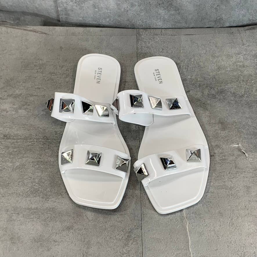 STEVEN NEW YORK Women's White Aleena Studded Square-Toe Sandals SZ 6