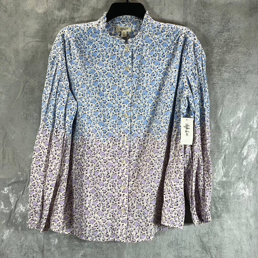 STYLE & CO Women's Sweet Lilac Fog Printed Long-Sleeve Button-Up Popover Top SZM