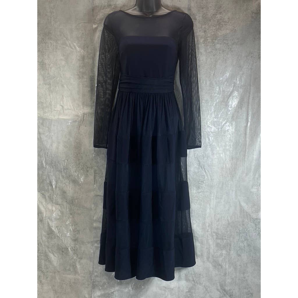 BETSY & ADAM Women's Navy Bailey Illusion Trim Long-Sleeve Fit & Flare Midi