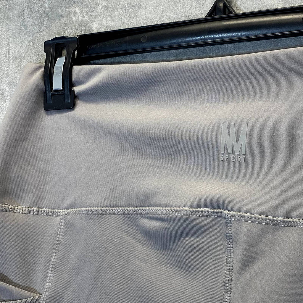 NICOLE MILLER Women's Grey High-Rise Contrast Stripe Mesh Leg Pull-On Crop Leggings SZ L