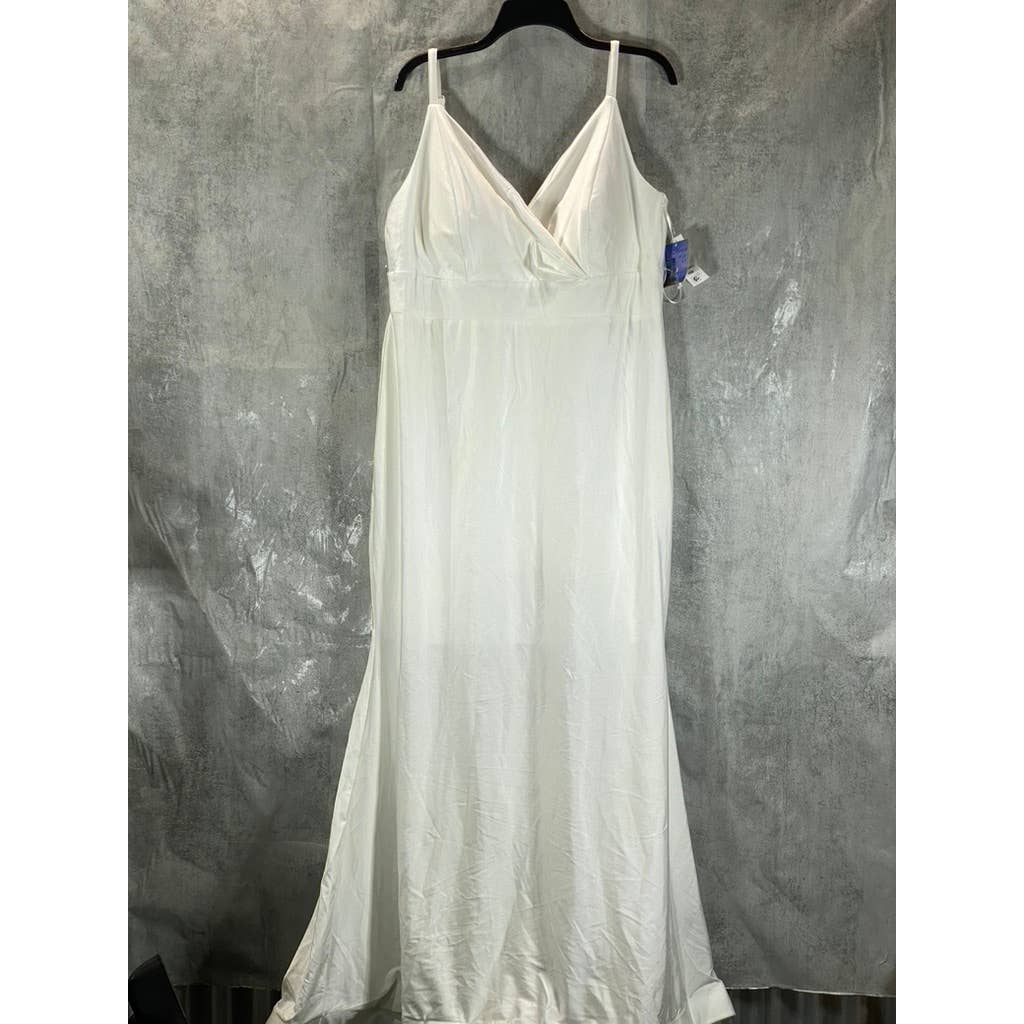 MORGAN & CO Women's Plus White V-Neck Trumpet-Skirt Sleeveless Maxi Gown SZ 16W