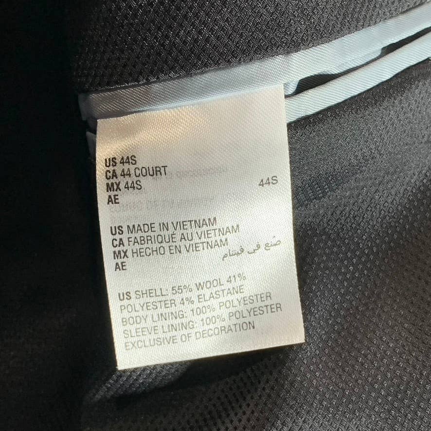 BAR III Men's Solid Black Short Two-Button Slim-Fit Wool Suit Jacket SZ 44S