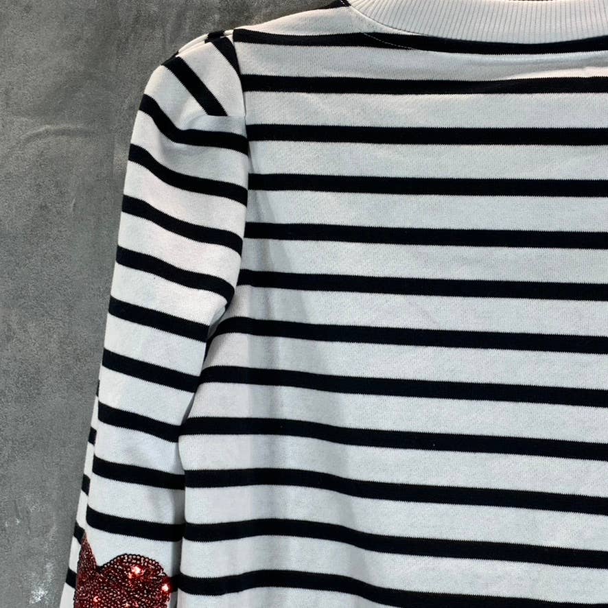 CHARTER CLUB Women's Petite Black-White Striped Sequin-Applique Sweatshirt SZP/S