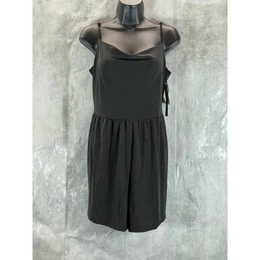 BLACK TAPE Women's Dark Grey Draped-Neck Spaghetti Strap Pull-On Romper SZ M