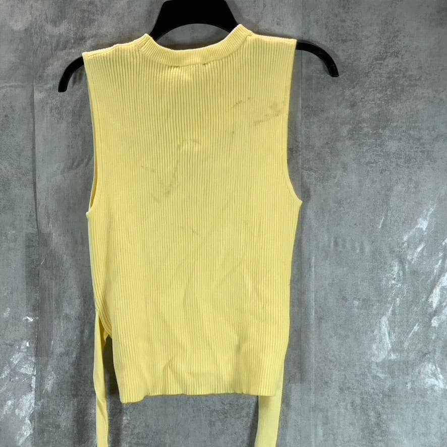 AND NOW THIS Women's Yellow Crewneck Sleeveless Rib Knit Tie-Belt Tank Top SZ L