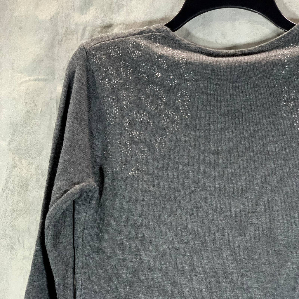 VINCE CAMUTO Women's Medium Heather Grey Crewneck Studded Shoulder Sweater SZ M