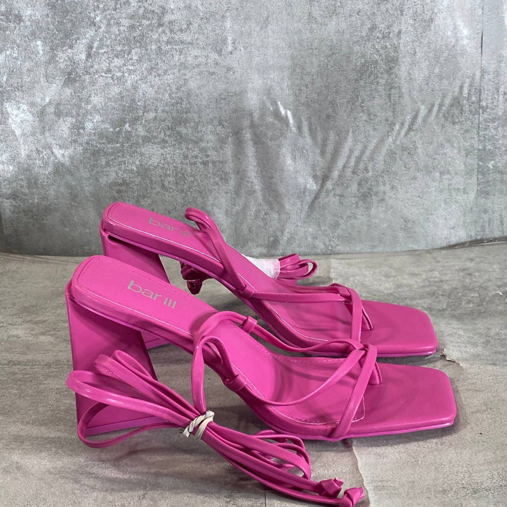 BAR III Women's Pink Smooth Alana Tie-Up Geo-Heel Square-Toe Sandals SZ 7.5