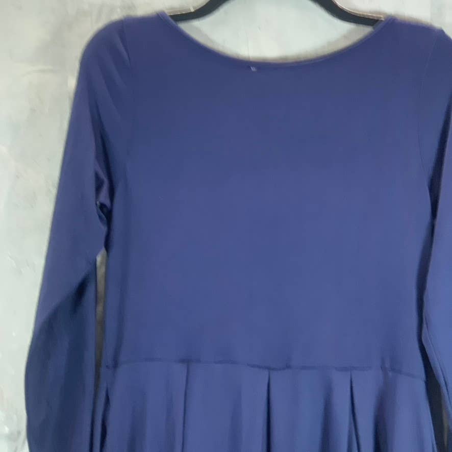 24SEVEN COMFORT APPAREL Women's Navy Round-Neck Long-Sleeve Fit & Flare Midi Dress SZ M