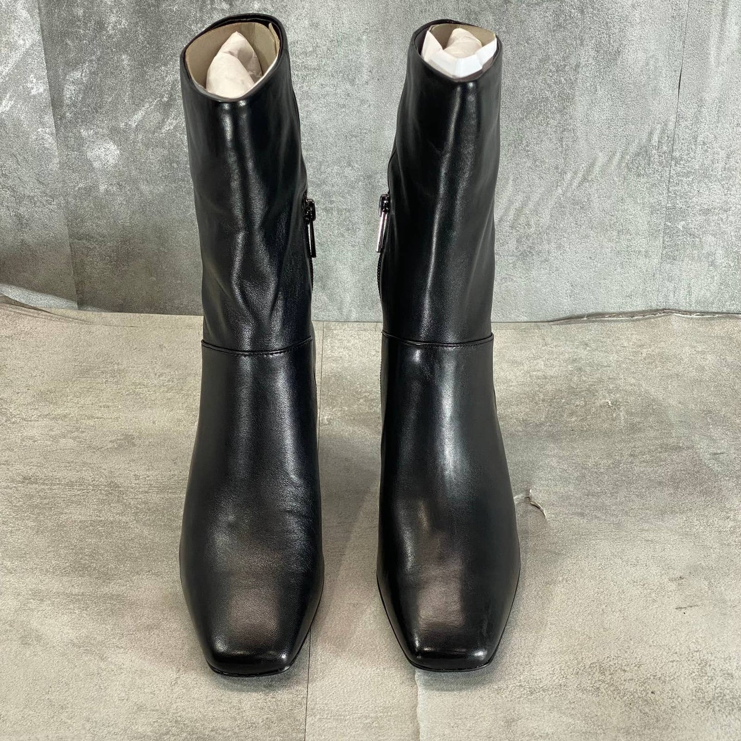 NATURALIZER Women's Black Leather Plat Square-Toe Mid-Calf Booties SZ 6
