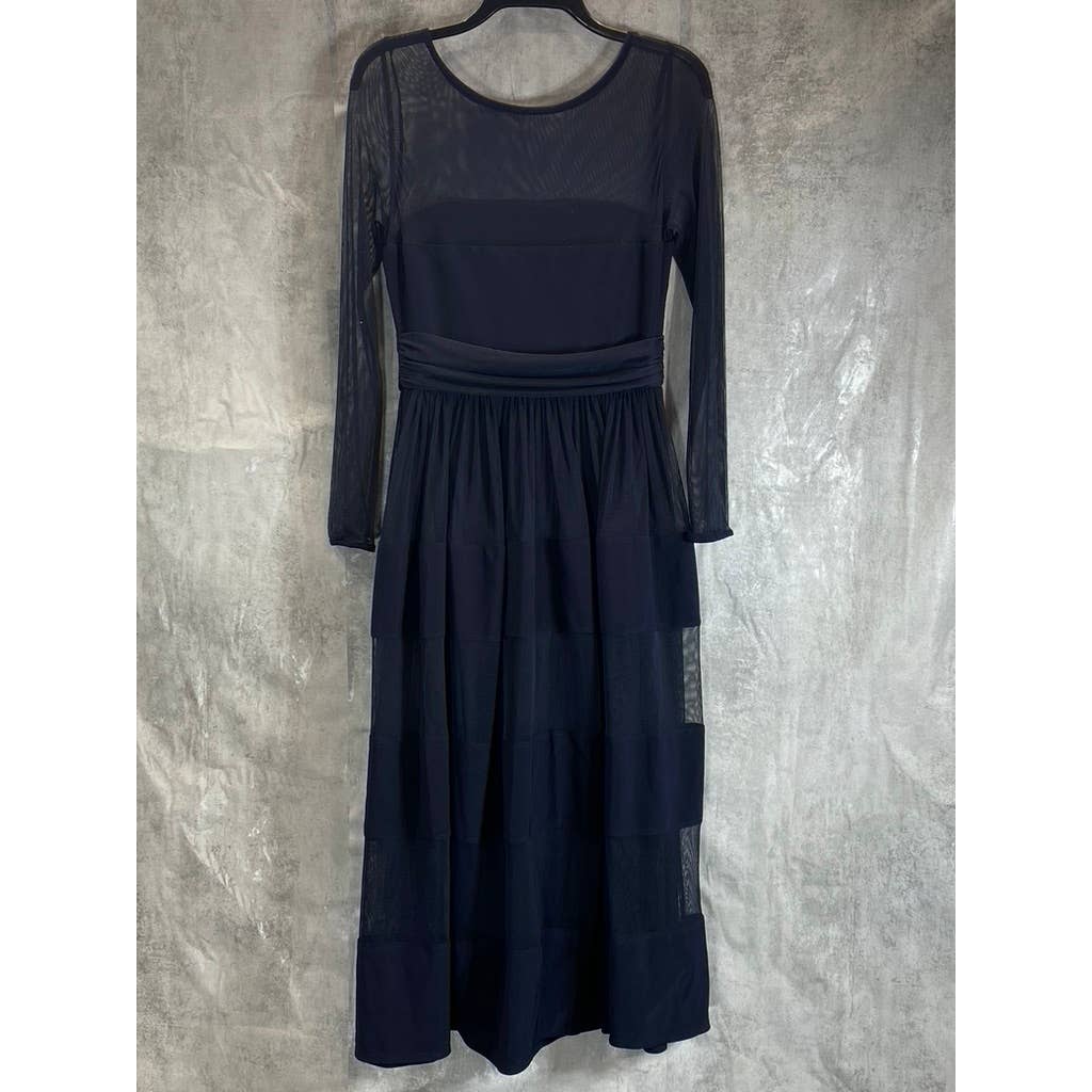 BETSY & ADAM Women's Navy Bailey Illusion Trim Long-Sleeve Fit & Flare Midi