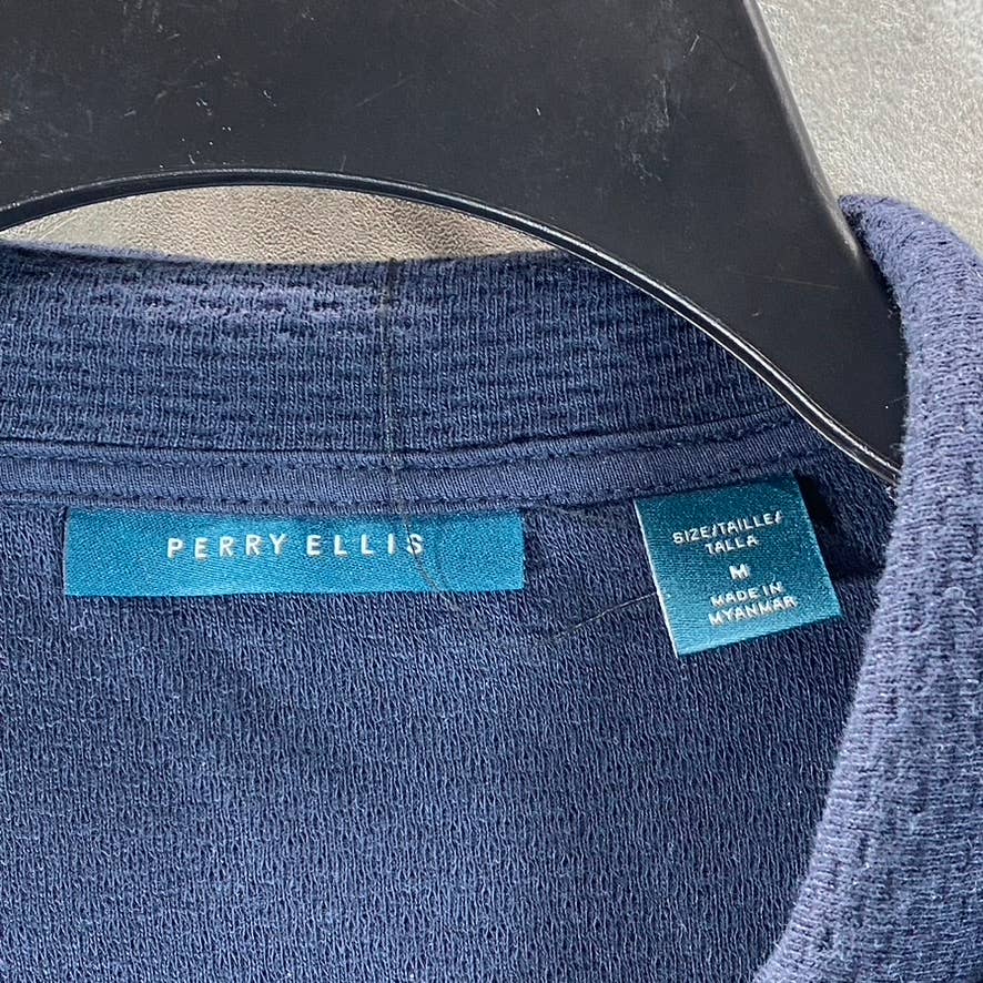 PERRY ELLIS Men's Dark Sapphire Jacquard Colorblocked Quarter-Zip Sweater SZ M