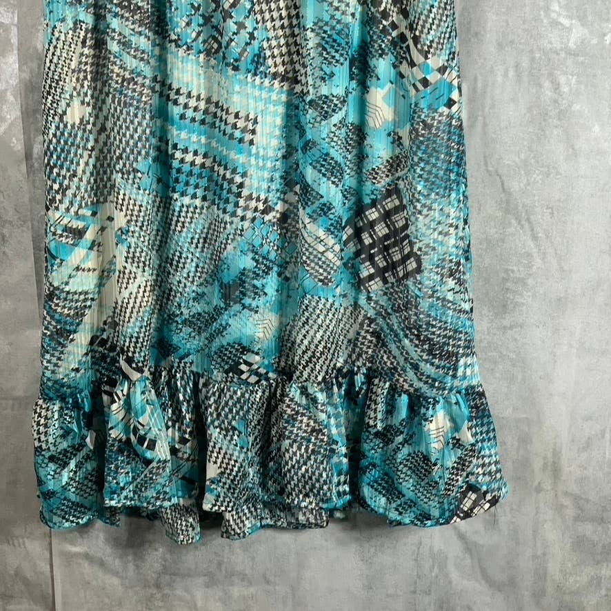 NY COLLECTION Women's Blue-Black Shadow Stripe V-Neck Empire Waist Dress SZ L