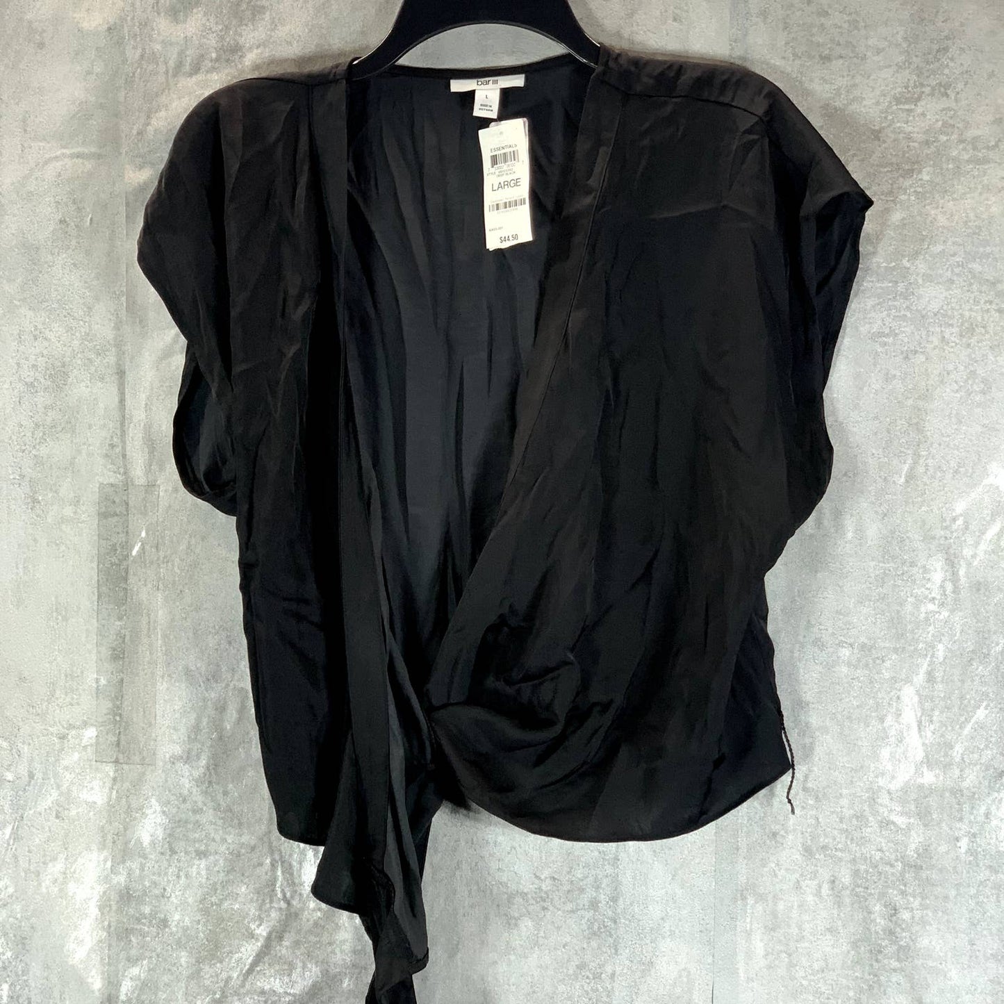 BAR III Women's Deep Black Cap-Sleeve Wrap Top SZ L