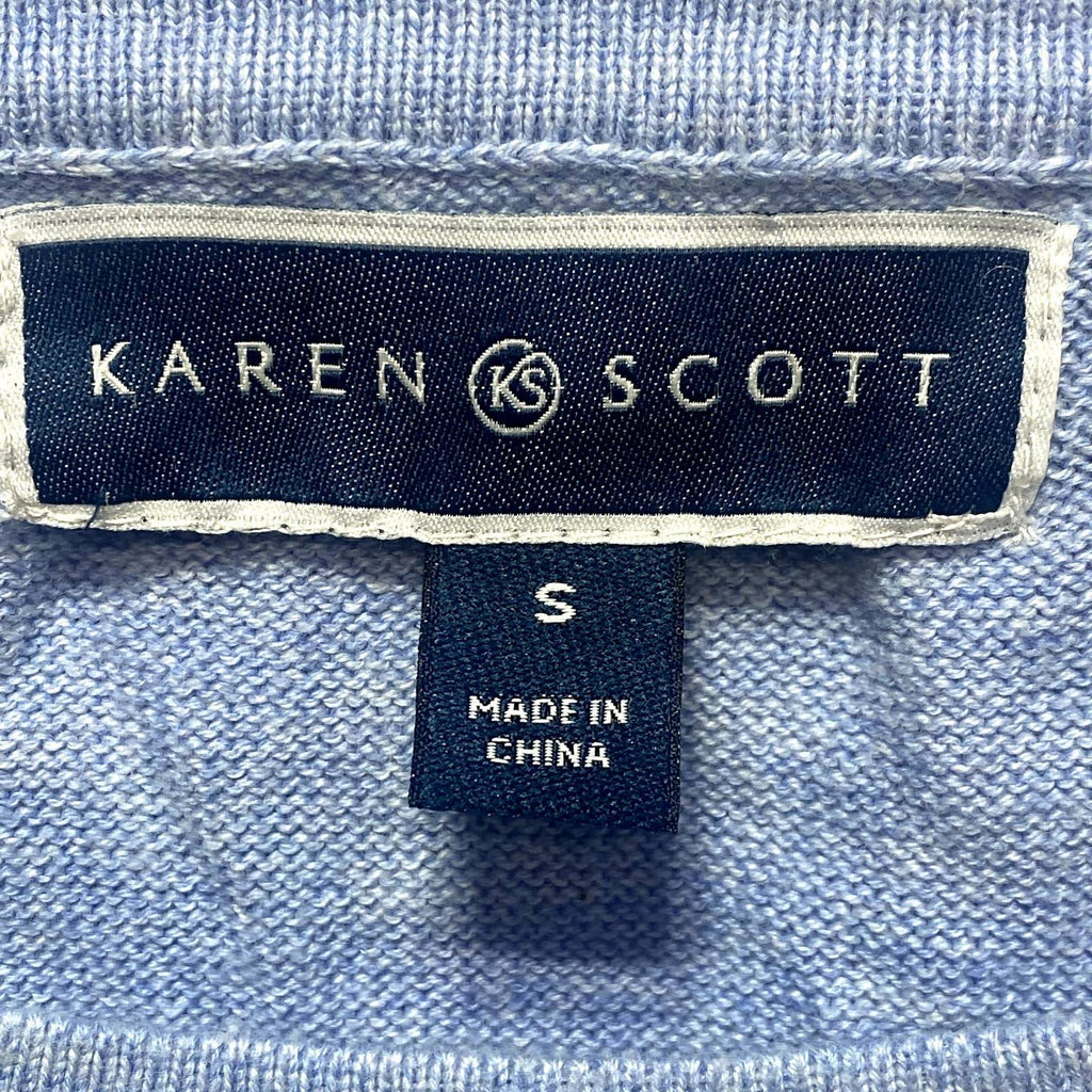 KAREN SCOTT Blue Marisa Cotton Colorblock Textured Curve-Hem Pullover Sweater SZ S