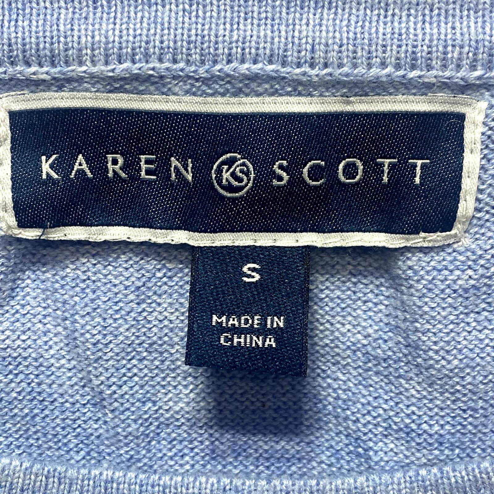 KAREN SCOTT Blue Marisa Cotton Colorblock Textured Curve-Hem Pullover Sweater SZ S