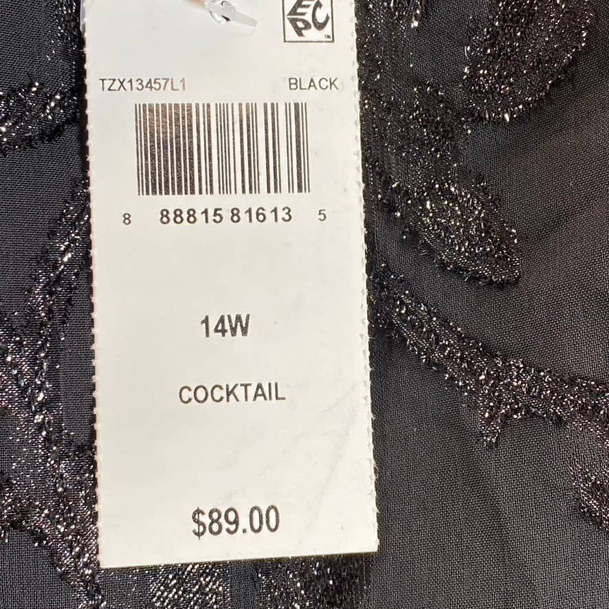 CONNECTED APPAREL Women's Plus Black Chiffon Burnout Floral Glitter Dress SZ 14W