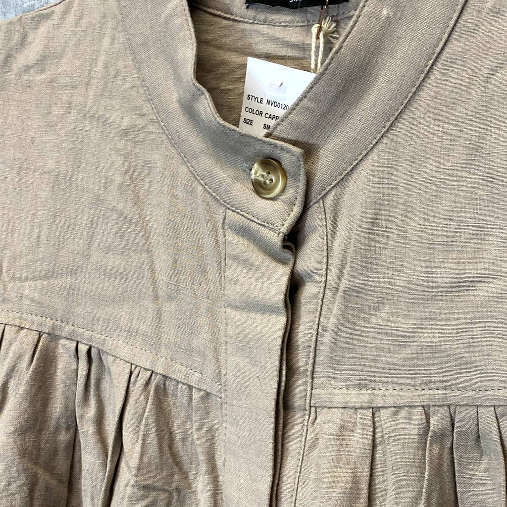 VICI Collection Women's Cappuccino Sleeveless Button-Up Babydoll Mini Dress SZ S