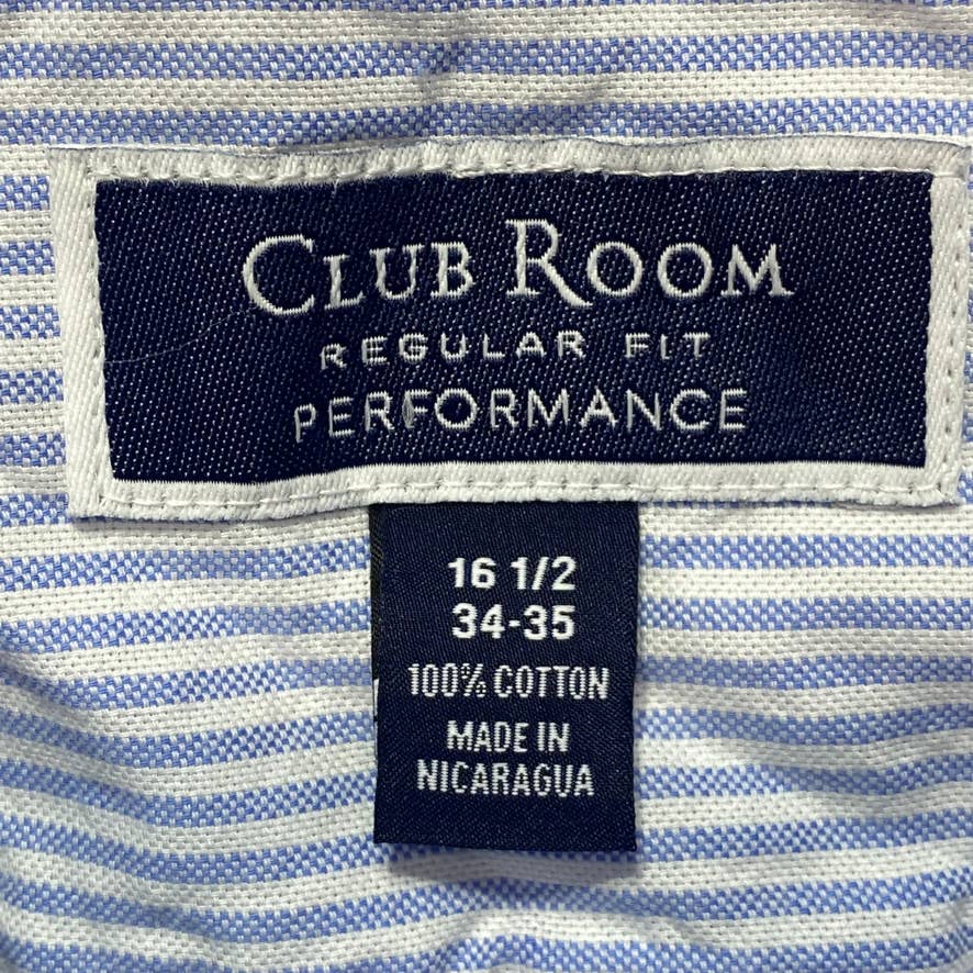 CLUB ROOM Blue Regular Fit Stretch University Stripe Dress Shirt SZ 16.5 34/35