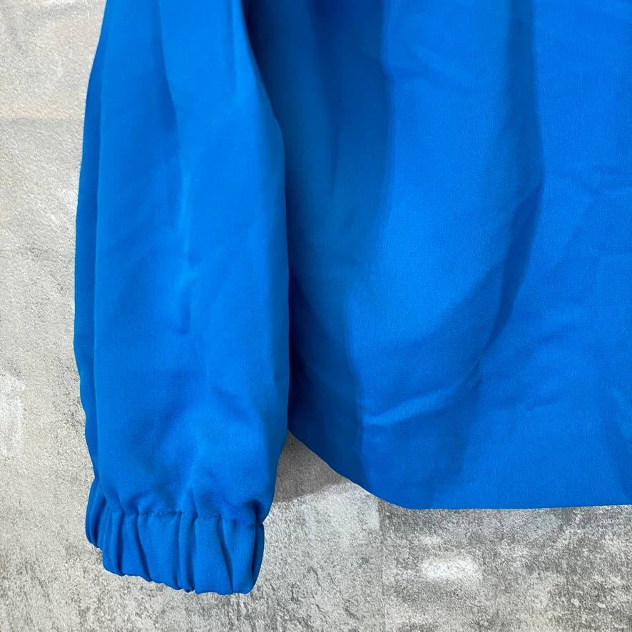 ALFANI Women's Vivid Sky Ruffled Mandarin Collar V-Neck Pleated Long Sleeve Top SZ XL