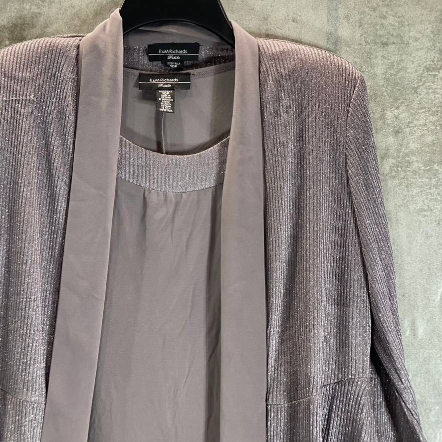 R&M RICHARDS Women's Petite Silver Metallic 2-Piece Jacket Knee-Length Dress