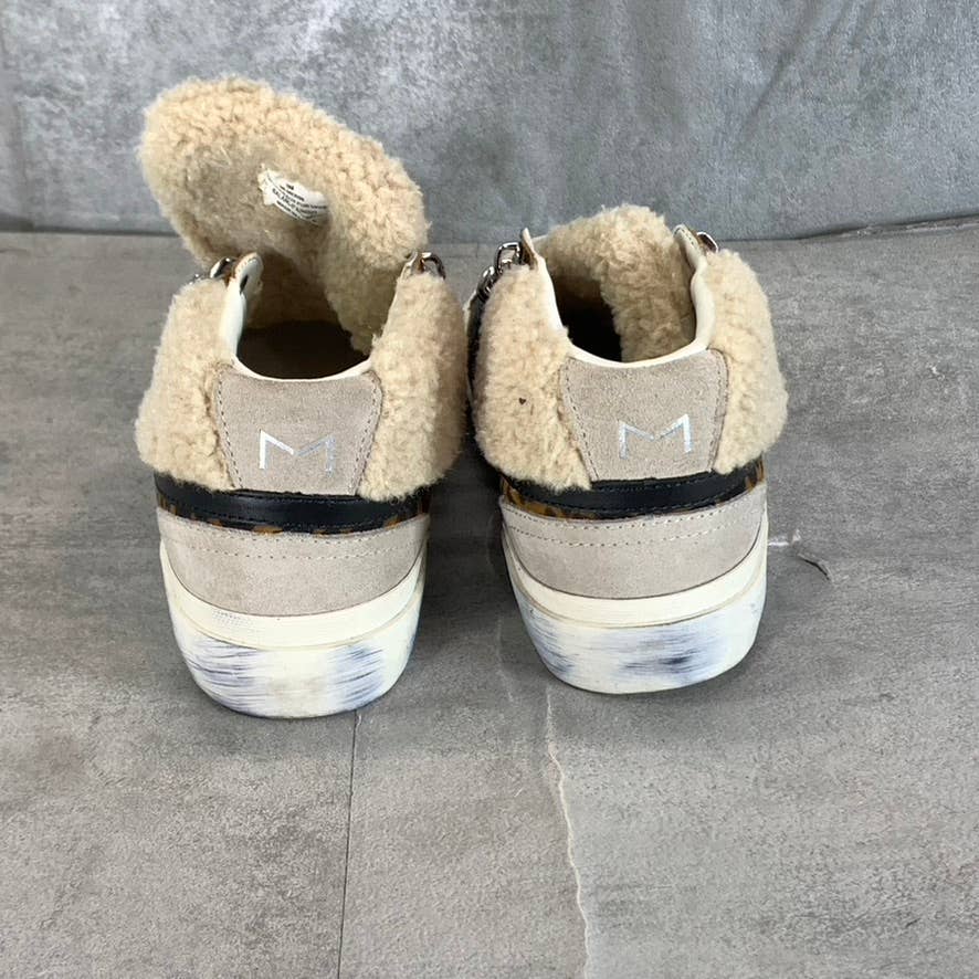 MARC FISHER LTD Women's Animal Print Beige Merin Faux-Fur Lace-Up Sneakers SZ 5