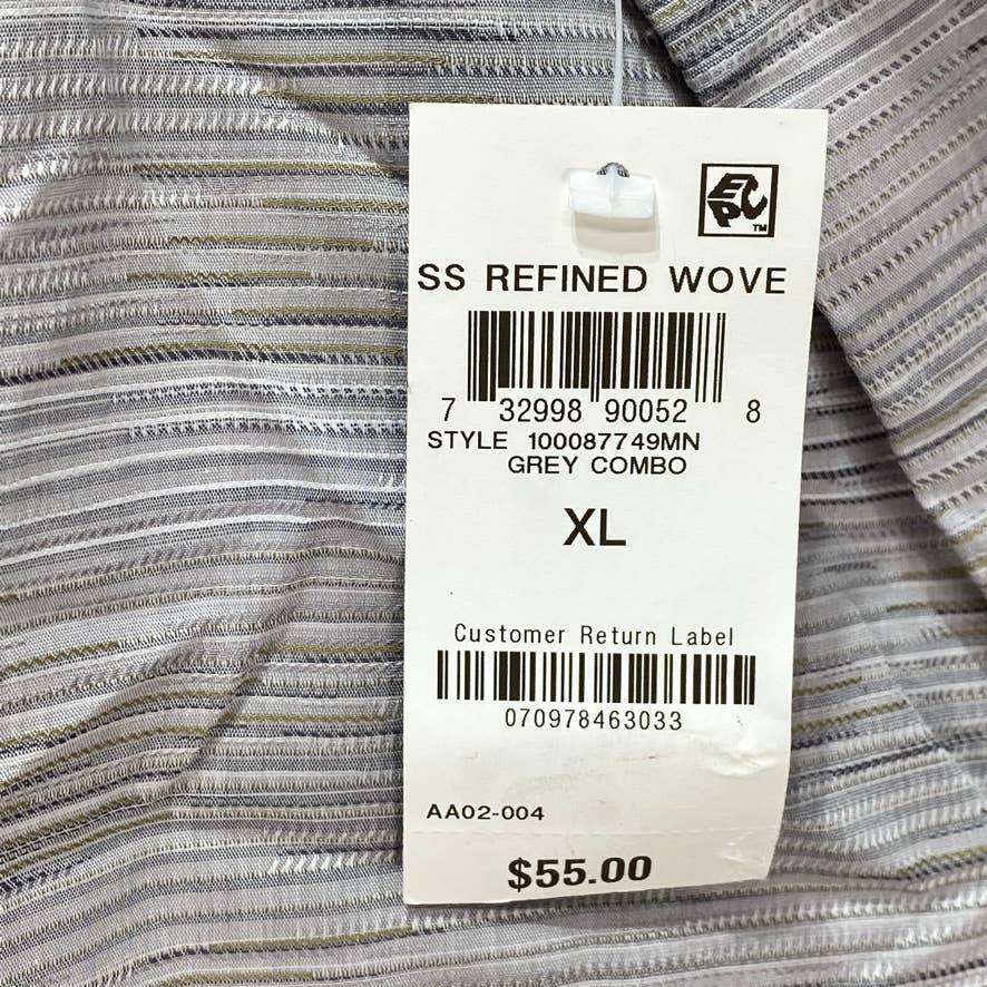 TASSO ELBA Grey Combo Stretch Textured Stripe Short Sleeve Shirt SZ XL