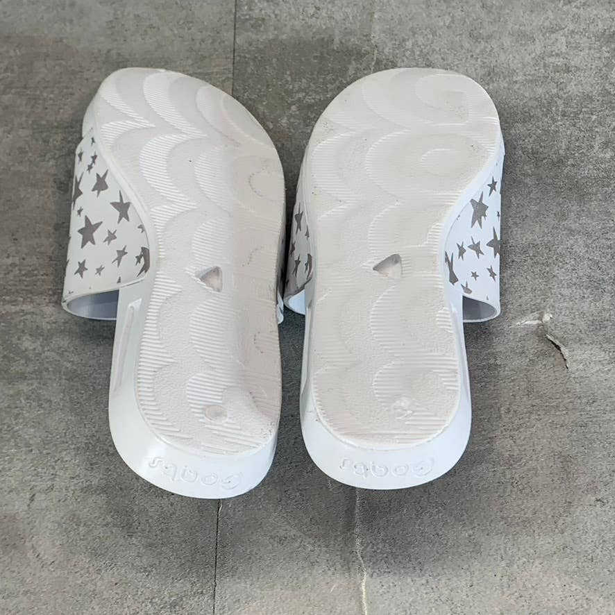 GOATS Big Girl's White/Silver The Slide K Star Print Slide Sandals SZ 2.5