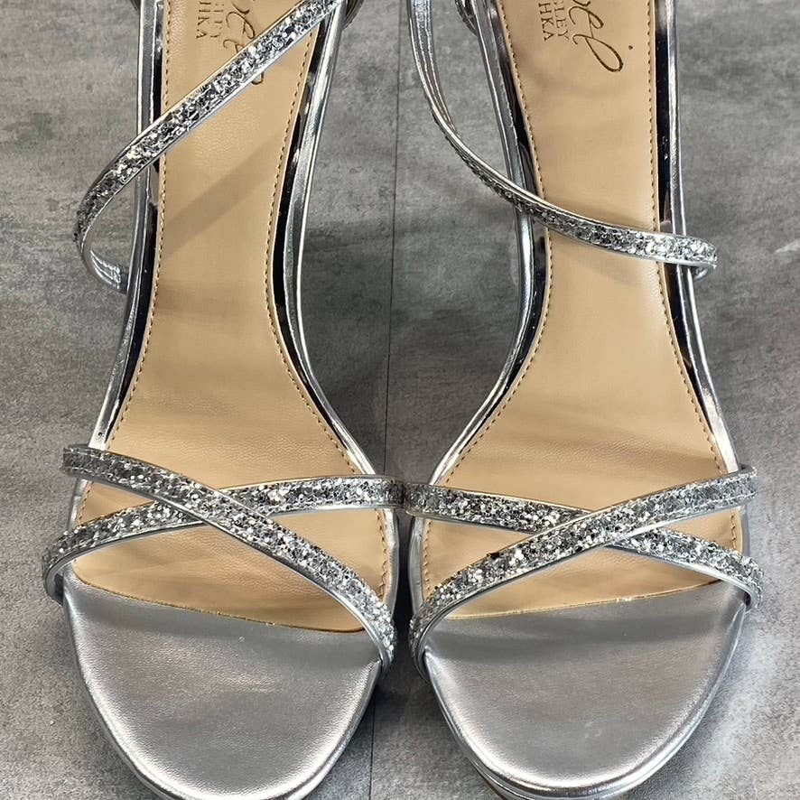 JEWEL BADGLEY MISCHKA Women's Silver Glitter Jolene Stiletto Dress Sandals SZ9.5