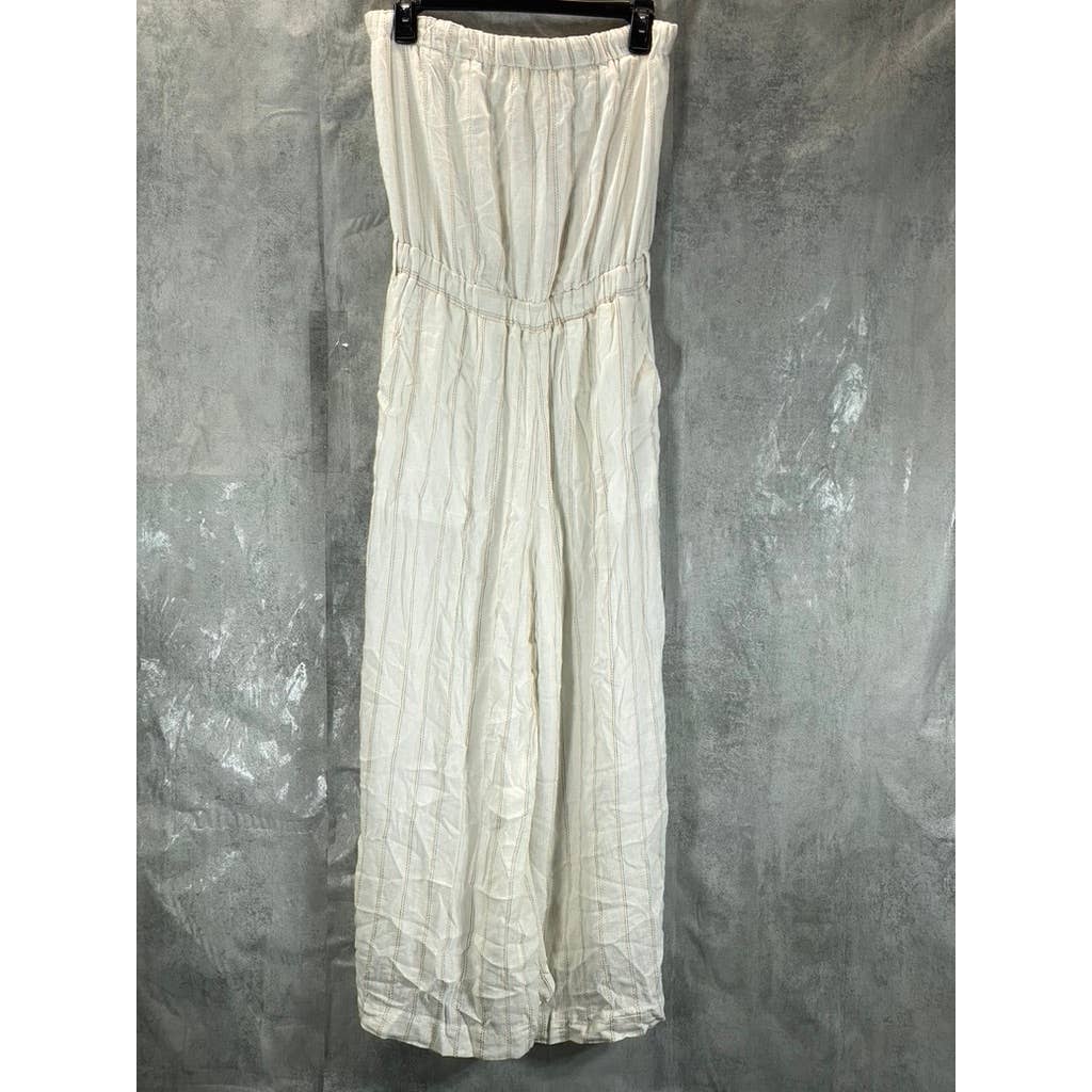 SPLENDID Women's Ticking Stripe Removable Straps Linen Blend Belted Jumpsuit SZS