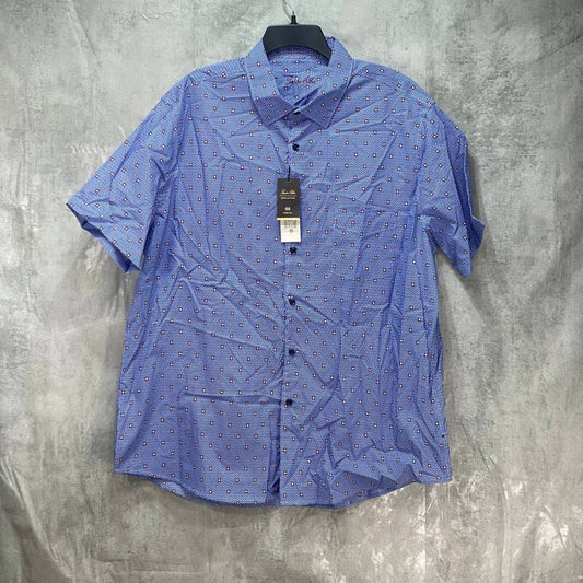 TASSO ELBA Blue Combo Reinatto Print Short Sleeve Button-Up Shirt SZ 2XL
