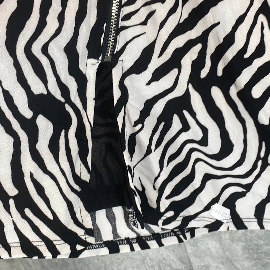 BAR III Women's Black-White Zebra Printed V-Neck Zip-Back Tank Top SZ S