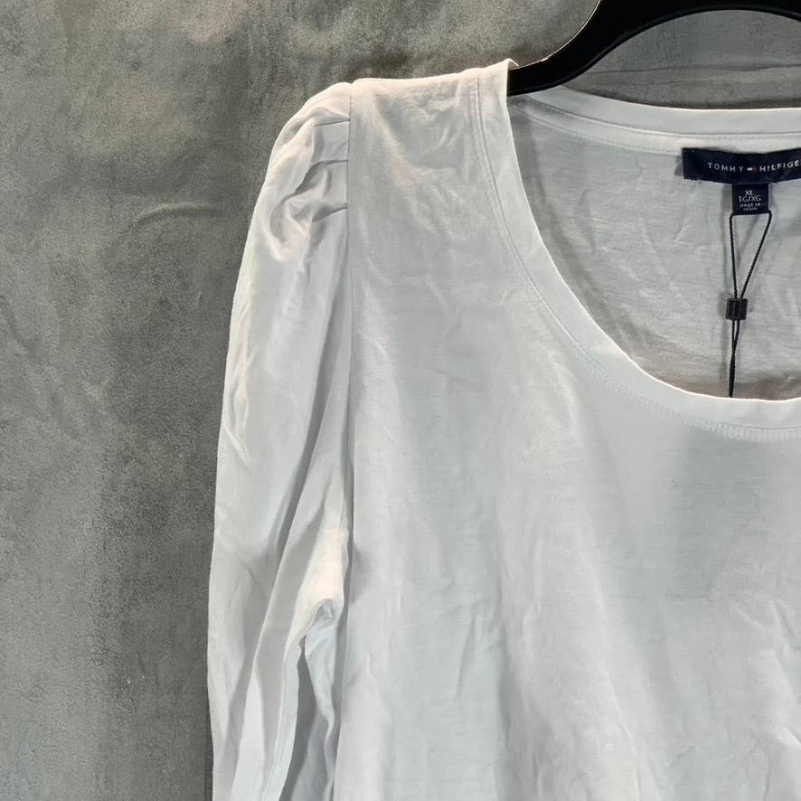 TOMMY HILFIGER Women's Bright White Crewneck 3/4 Puff Sleeve Top SZ XL