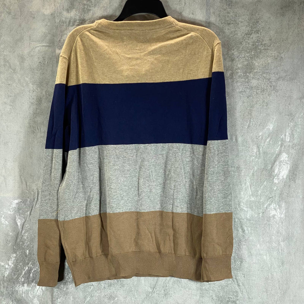 CLUB ROOM Men's Cracked Walnut Colorblock Stripe Crewneck Sweater SZ L