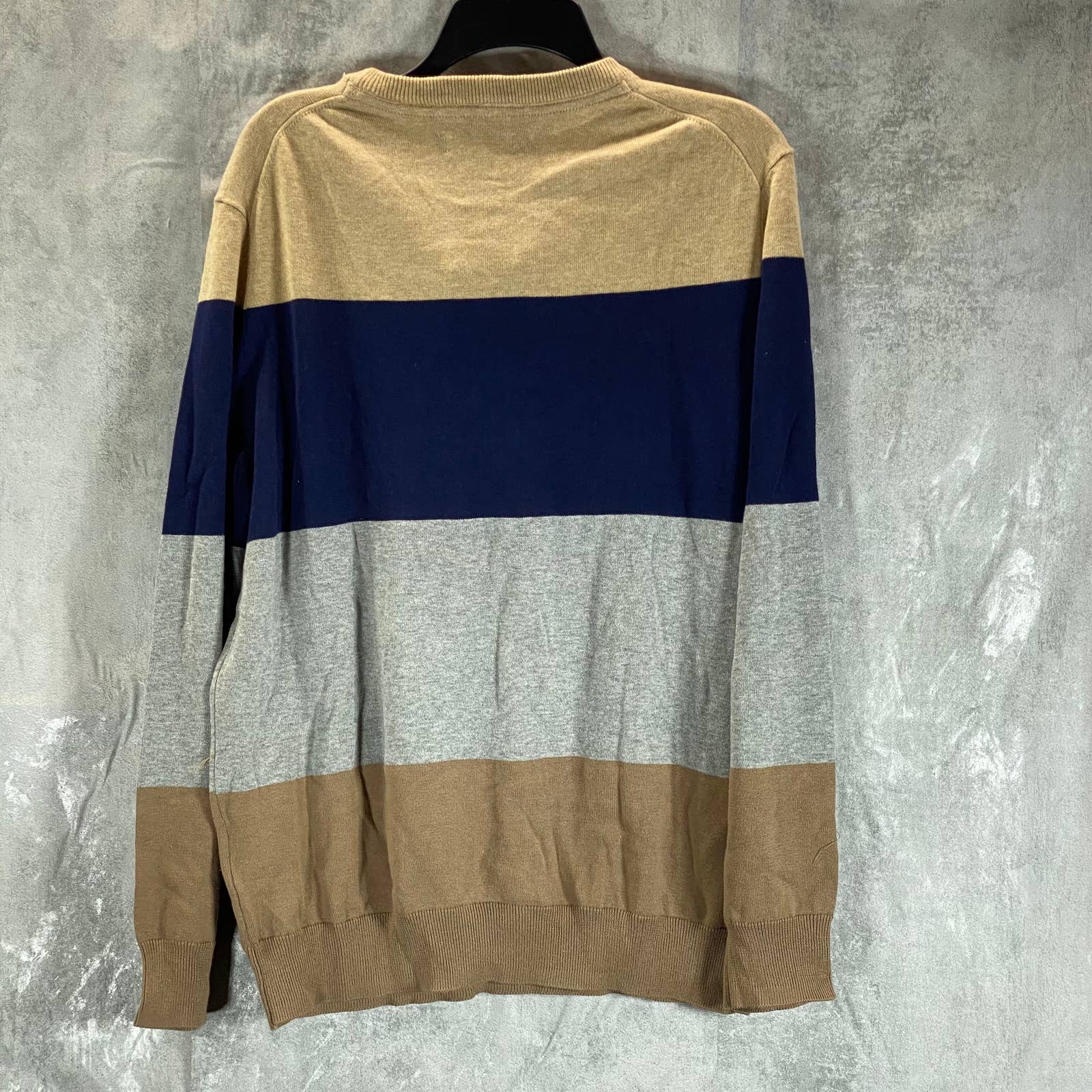 CLUB ROOM Men's Cracked Walnut Colorblock Stripe Crewneck Sweater SZ L