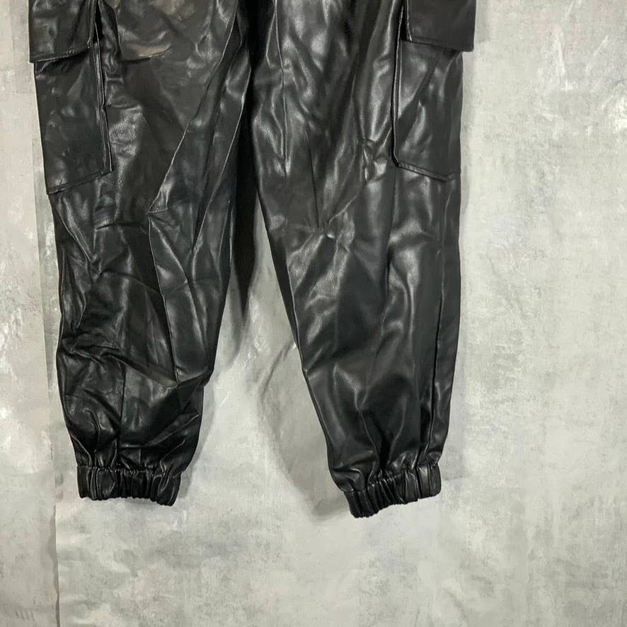 INC INTERNATIONAL CULPOS X Women's Black Faux-Leather High-Rise Cargo Pants SZ 6