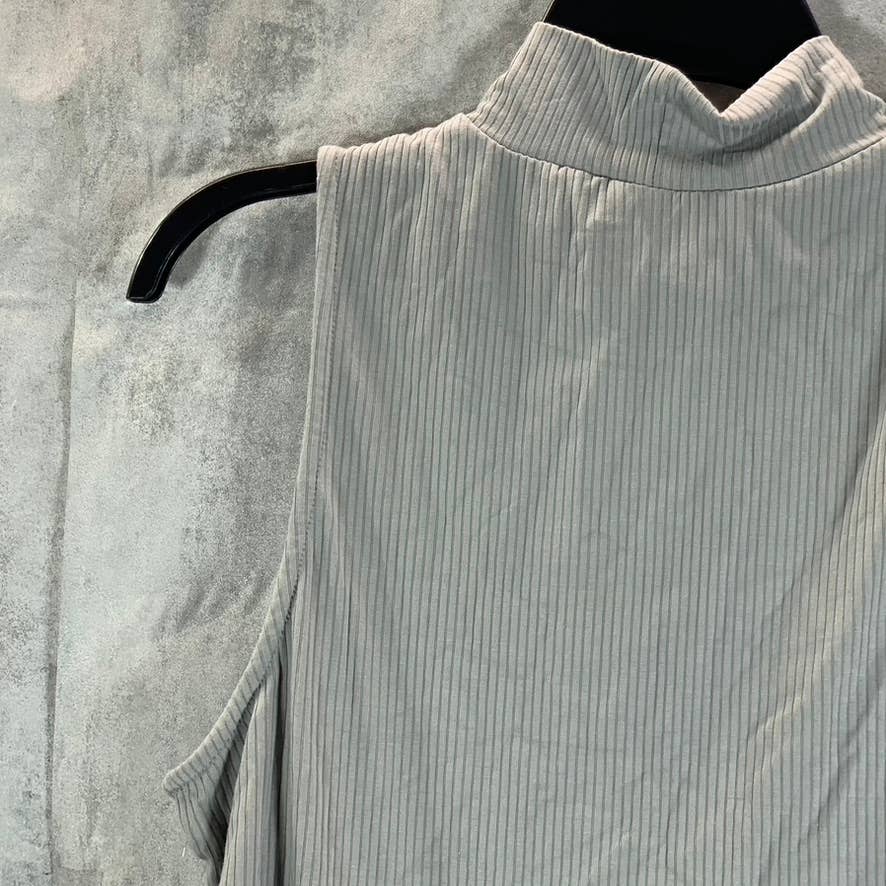AND NOW THIS Women's Grey Ribbed Mock-Neck Sleeveless Top SZ L