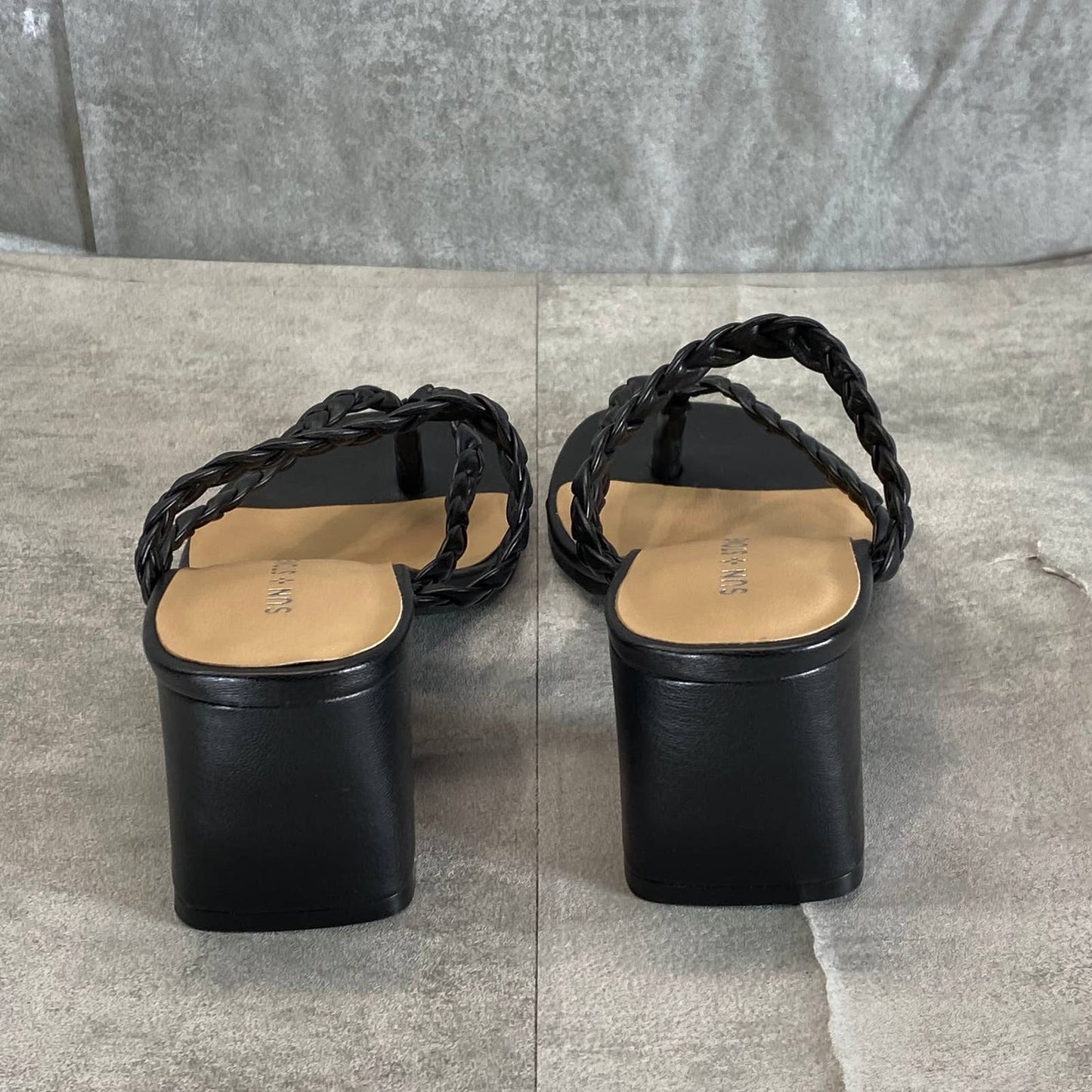 SUN+STONE Women's Black Wiinie Braided Round-Toe Block-Heel Dress Sandals SZ 6