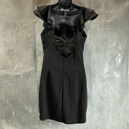 CITY STUDIO Juniors' Black Ruffle Cap-Sleeve x-Back Sheath Mini Dress SZ 15