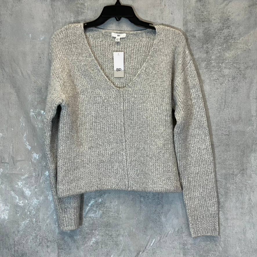 BP. Women's Grey Medium Heather Weekend V-Neck Long Sleeve Rib Knit Sweater SZ XXS
