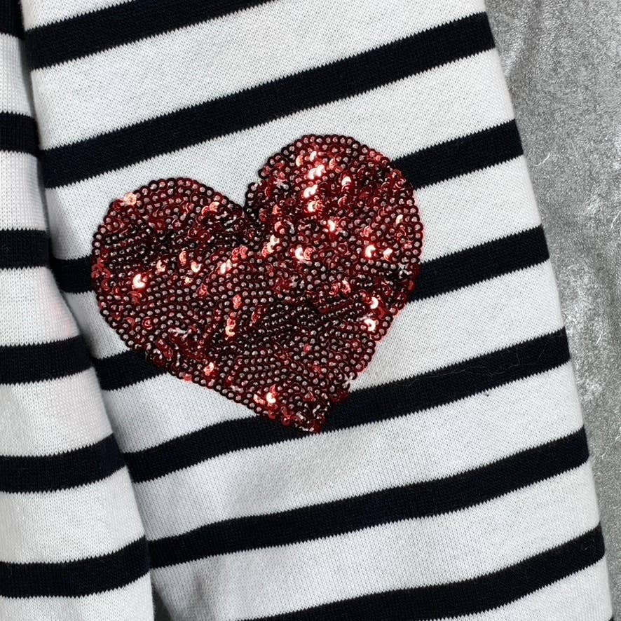 CHARTER CLUB Women's Petite Black-White Striped Sequin-Applique Sweatshirt SZP/S