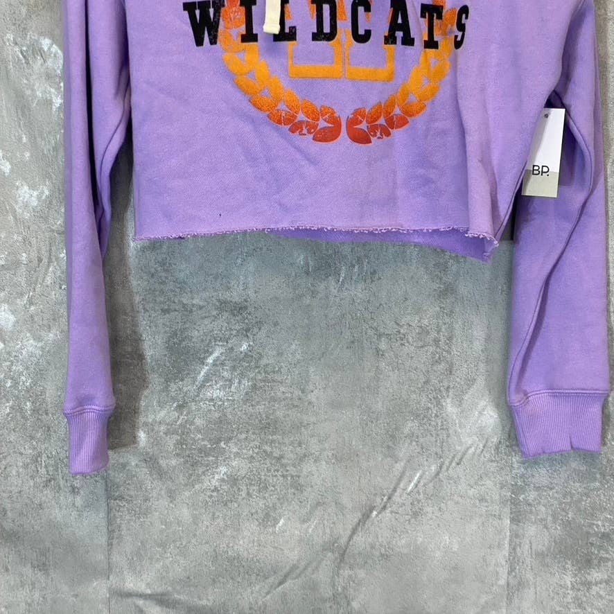 BP. Women's Purple Wildcats Cutoff Graphic Long Sleeve Pullover Hoodie SZ S