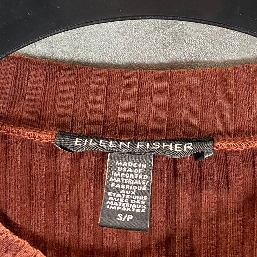 EILEEN FISHER Women's Terracotta Ribbed Crewneck Hi-Low Shift Mini Dress SZ S