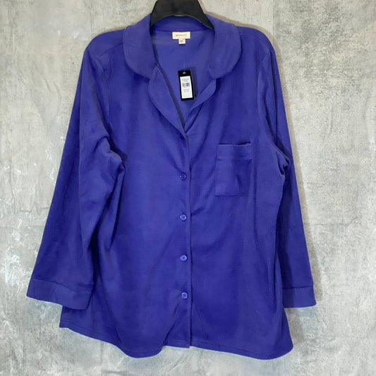 AVENUE Women's Plus Size Purple Button-Up Fleece Long Sleeve Lapel Collar V-Neck Top SZ 18/20