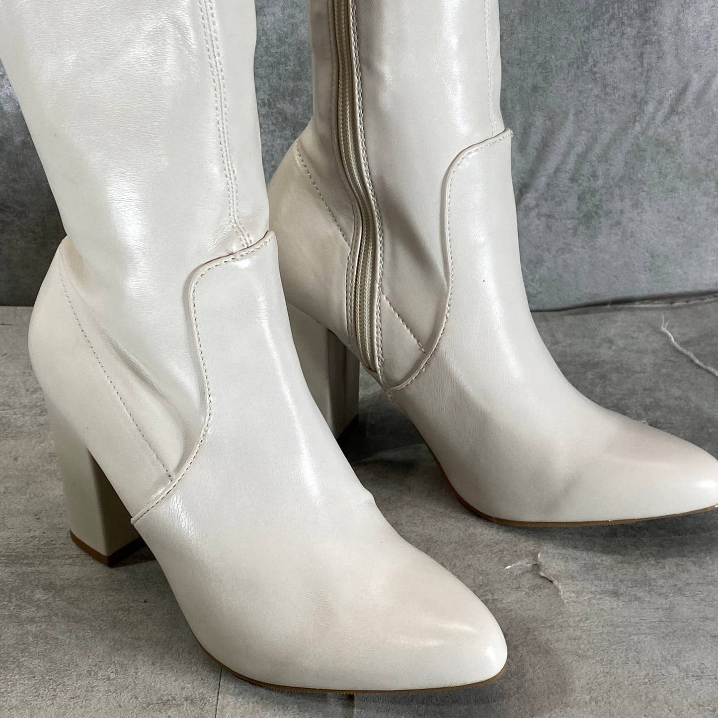 WILD PAIR Women's Off White Bravy Over-The-Knee Stretch Block-Heel Boots SZ 6