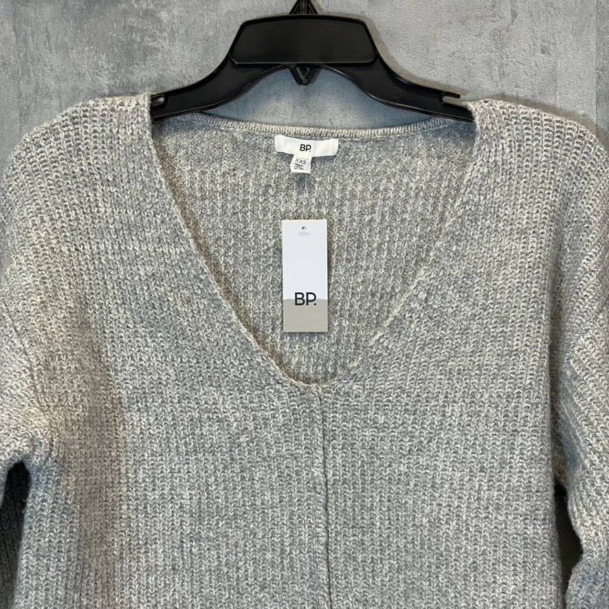 BP. Women's Grey Medium Heather Weekend V-Neck Long Sleeve Rib Knit Sweater SZ XXS