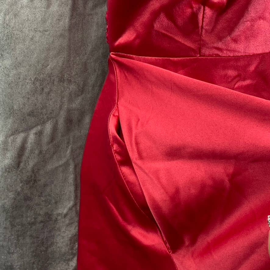 B. DARLIN Juniors' Crimson Red Satin V-Neck Lace-Back Pocketed Mini Dress SZ 1/2