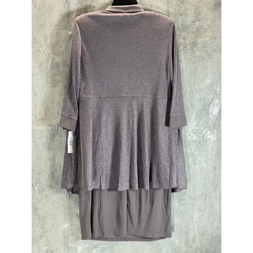 R&M RICHARDS Women's Petite Silver Metallic 2-Piece Jacket Knee-Length Dress